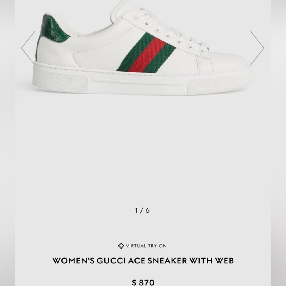 Gucci Ace Web Stripe Sneakers White Leather Low Top EU 38 US 8 Like New